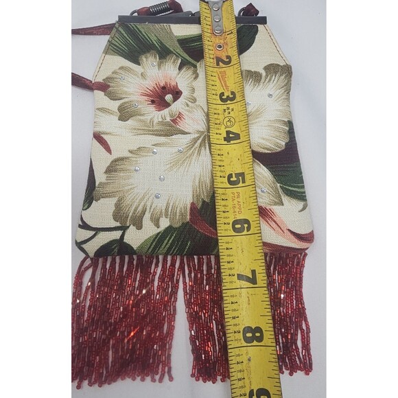 Hawaiian Floral Orchid Multicolor 8.5x5" Beaded Purse Crossbody Shoulder Bag - Picture 7 of 14